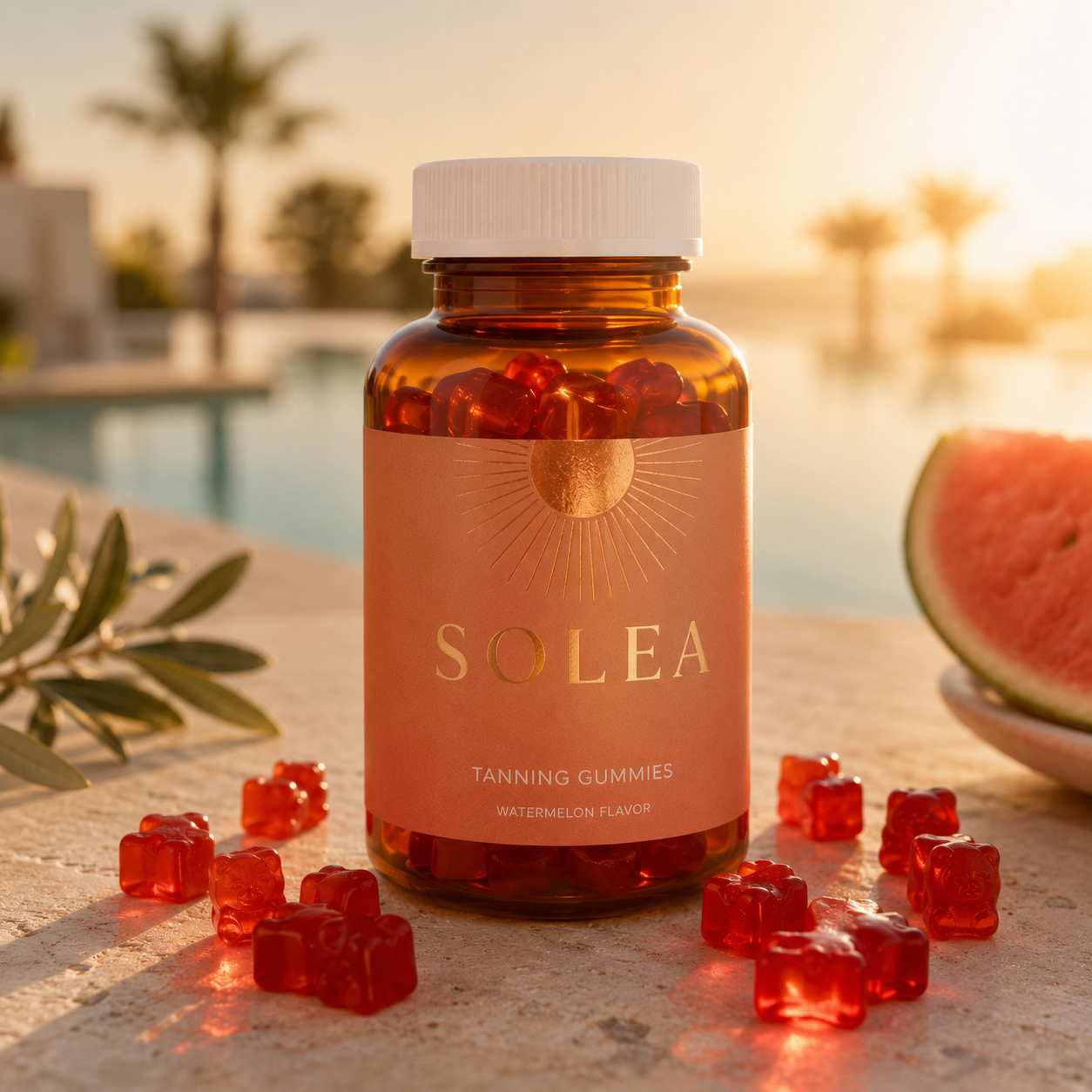 SOLEA Tanning Gummies™ Les oursons gélifiés qui révèlent ton bronzage naturellement. Sans soleil. Sans UV.