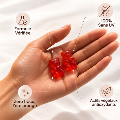 SOLEA Tanning Gummies™ Les oursons gélifiés qui révèlent ton bronzage naturellement. Sans soleil. Sans UV.