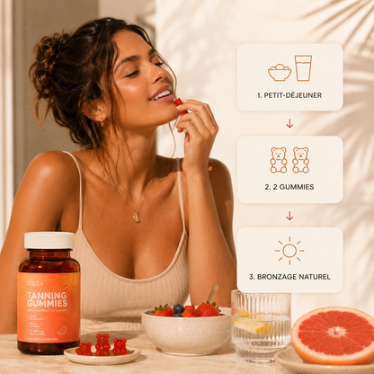 SOLEA Tanning Gummies™ Les oursons gélifiés qui révèlent ton bronzage naturellement. Sans soleil. Sans UV.